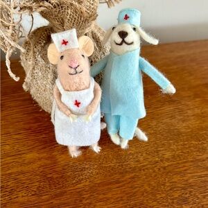 Mouse Nurse and Dog Doctor Felt Ornaments